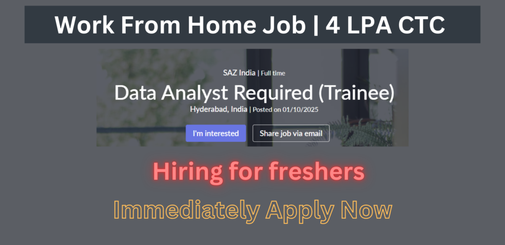 Data Analyst Freshers Hiring in SAZ India